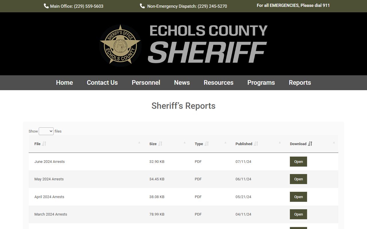 Echols County jail mugshots official sheriff arrest reports without booking photos