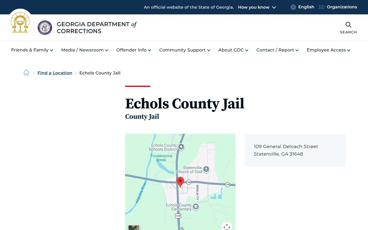 GDC Echols County Jail listing for Echols County jail records