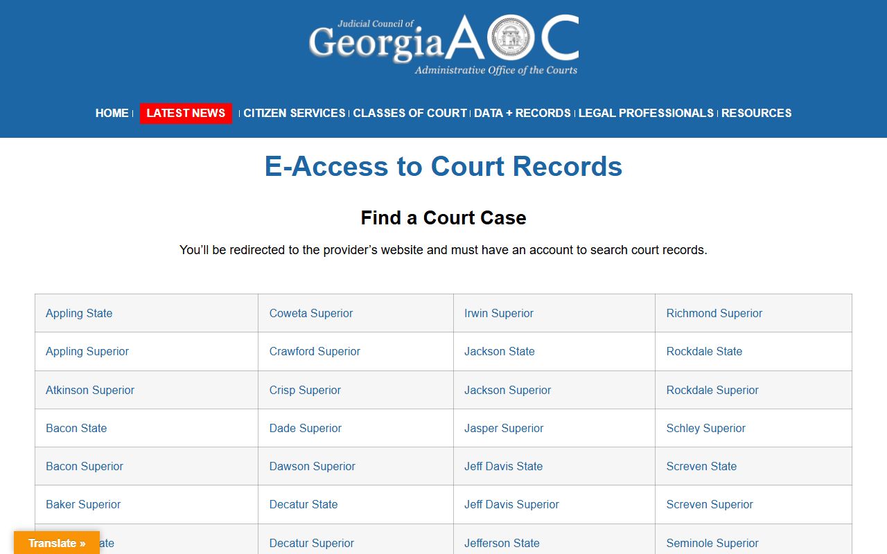 Echols County court records after arrest Georgia Courts e-access portal